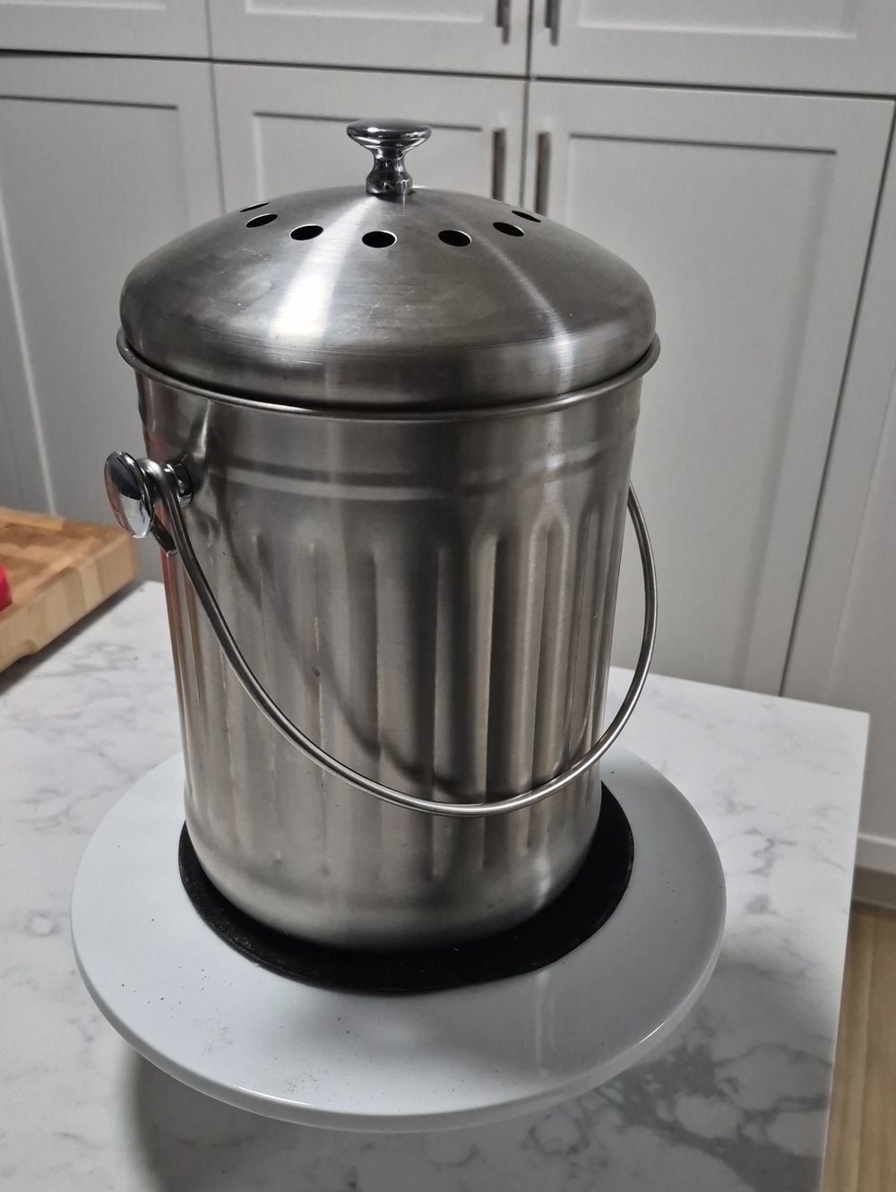 Stainless Steel Kitchen Compost Bin with Lid - Silver